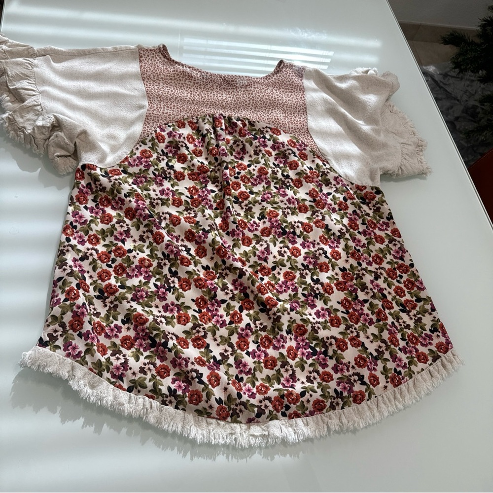 Bad Little Country Girl Fringe Sleeves Floral Flow Shirt  Cowgirl S Small U1